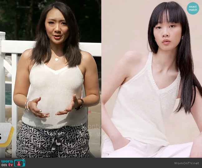 Banana Republic Teia Linen Sweater Tank worn by Nancy Chen on CBS Mornings