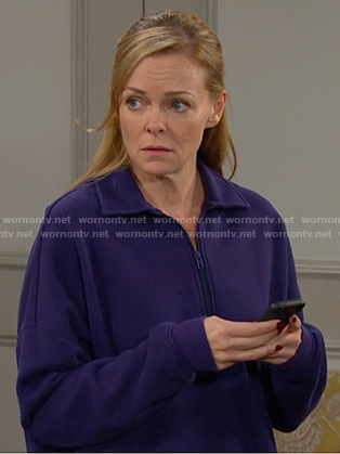 Belle’s purple half-zip sweatshirt on Days of our Lives