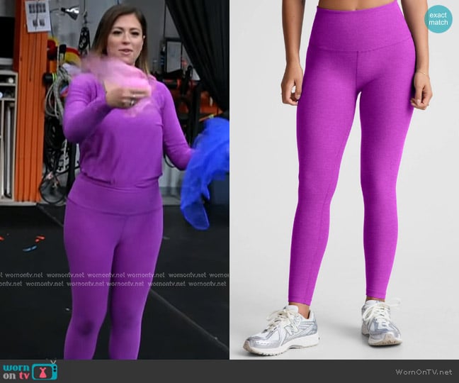 Beyond Yoga Spacedye Caught In The Midi High Waisted Legging in Vivid Plum Heather worn by Chloe Melas on Today