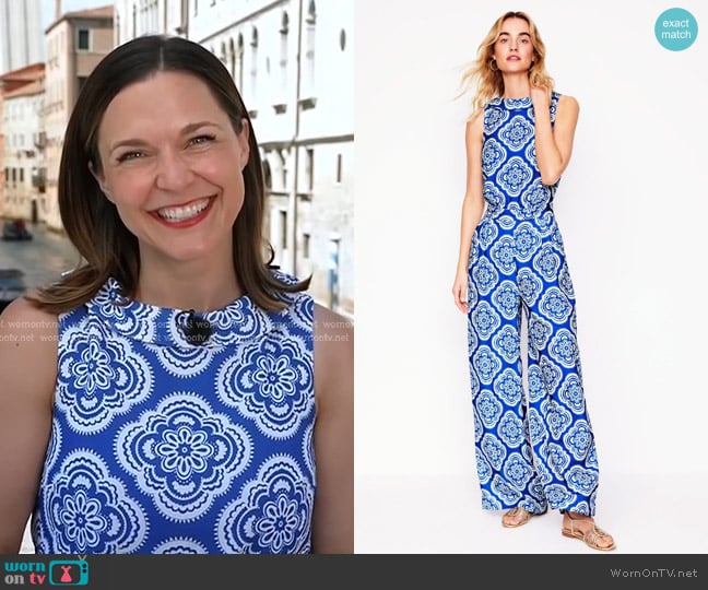 Boden Clarissa Jumpsuit in Gallery Blue, Botanic Blush worn by Maggie Rulli on Good Morning America