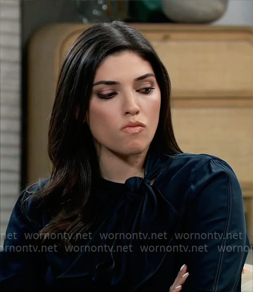 Brook Lynn’s navy tie-neck blouse on General Hospital