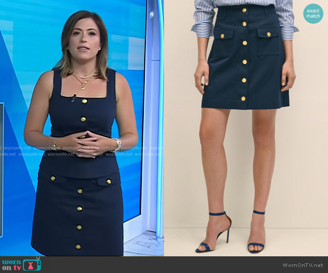 A-Line Button-Front Skirt in Cotton Faille worn by Chloe Melas on Today