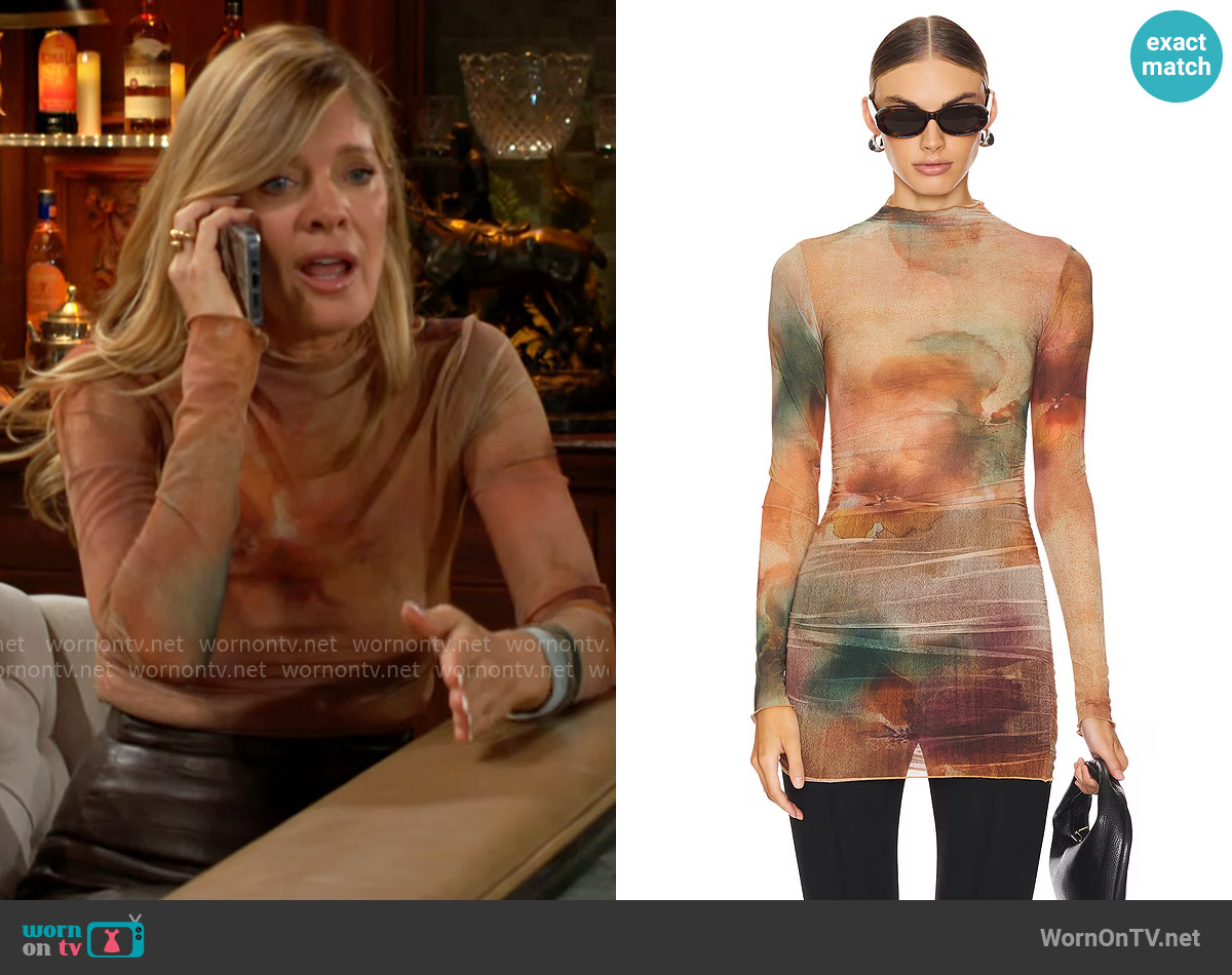 Camila Coelho Bella Tunic Top in Multi Abstract Flora worn by Phyllis Summers (Michelle Stafford) on The Young and the Restless