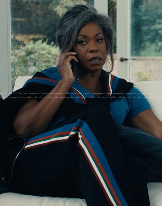 Catherine’s colorblock track jacket and pants on The Better Sister