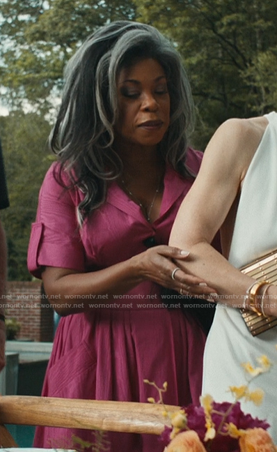 Catherine’s pink shirtdress on The Better Sister