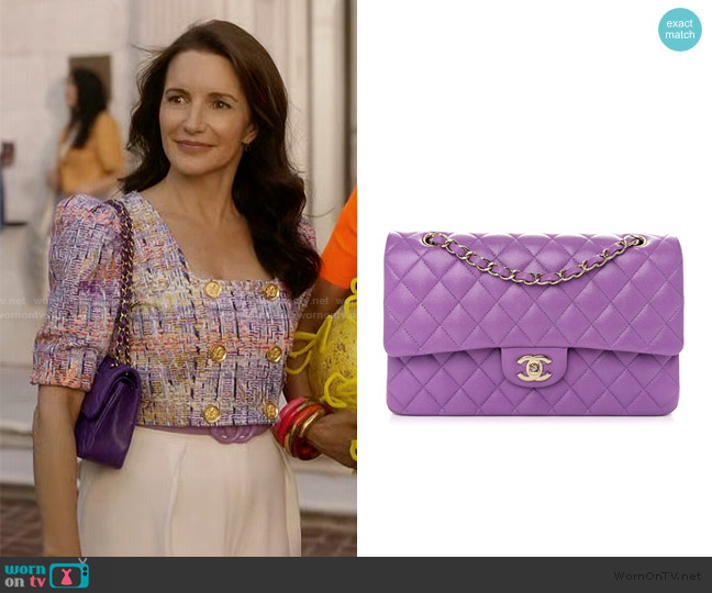 Caviar Quilted Medium Double Flap Purple Chanel worn by Charlotte York (Kristin Davis) on And Just Like That