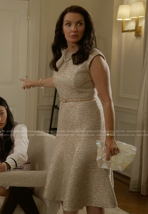 Charlotte’s metallic sleeveless flare dress on And Just Like That