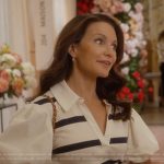 Charlotte’s white striped puff sleeve top on And Just Like That
