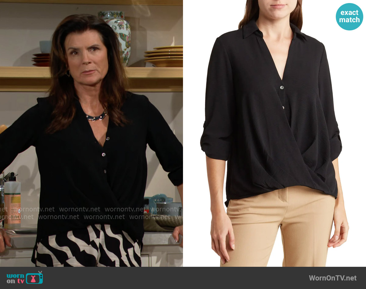 Chenault Surplice Long Sleeve Wrap Top in Black worn by Sheila Carter (Kimberlin Brown) on The Bold and the Beautiful