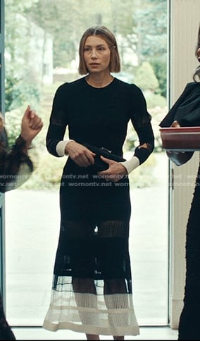 Chloe’s black ribbed lace inset dress on The Better Sister