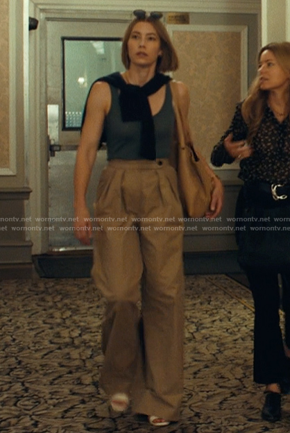 Chloe’s beige pleated pants on The Better Sister