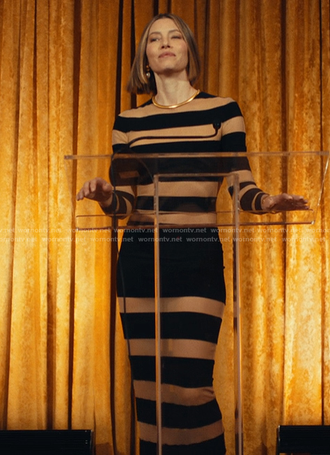Chloe’s striped sheer dress on The Better Sister