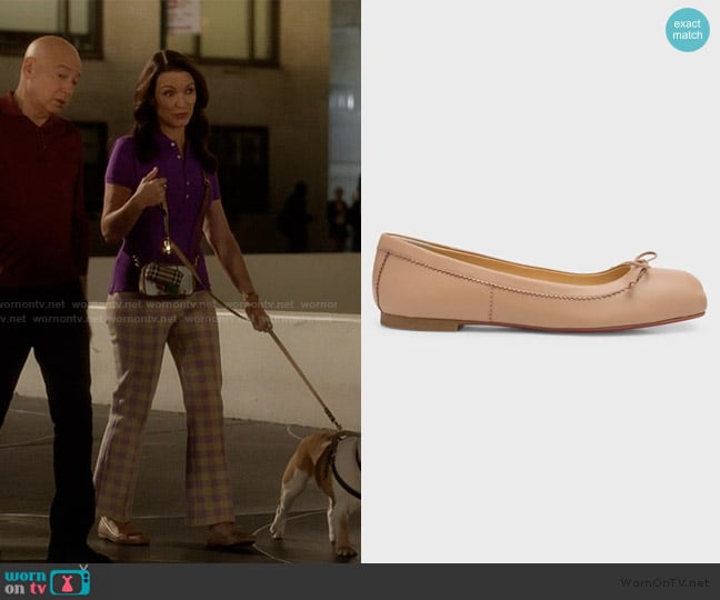 Christian Louboutin Mamadrague Napa Bow Ballerina Flats worn by Charlotte York (Kristin Davis) on And Just Like That