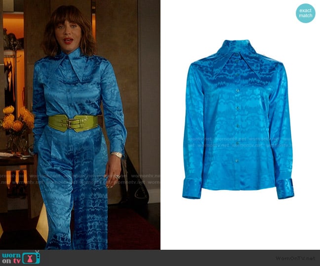 Christopher John Rogers Satin Jacquard Shirt In Splash worn by Lisa Todd Wexley (Nicole Ari Parker) on And Just Like That