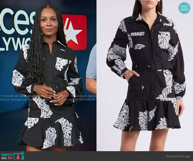 Ciebon Ina Embroidered Shirtdress in Black White worn by Zuri Hall on Access Hollywood