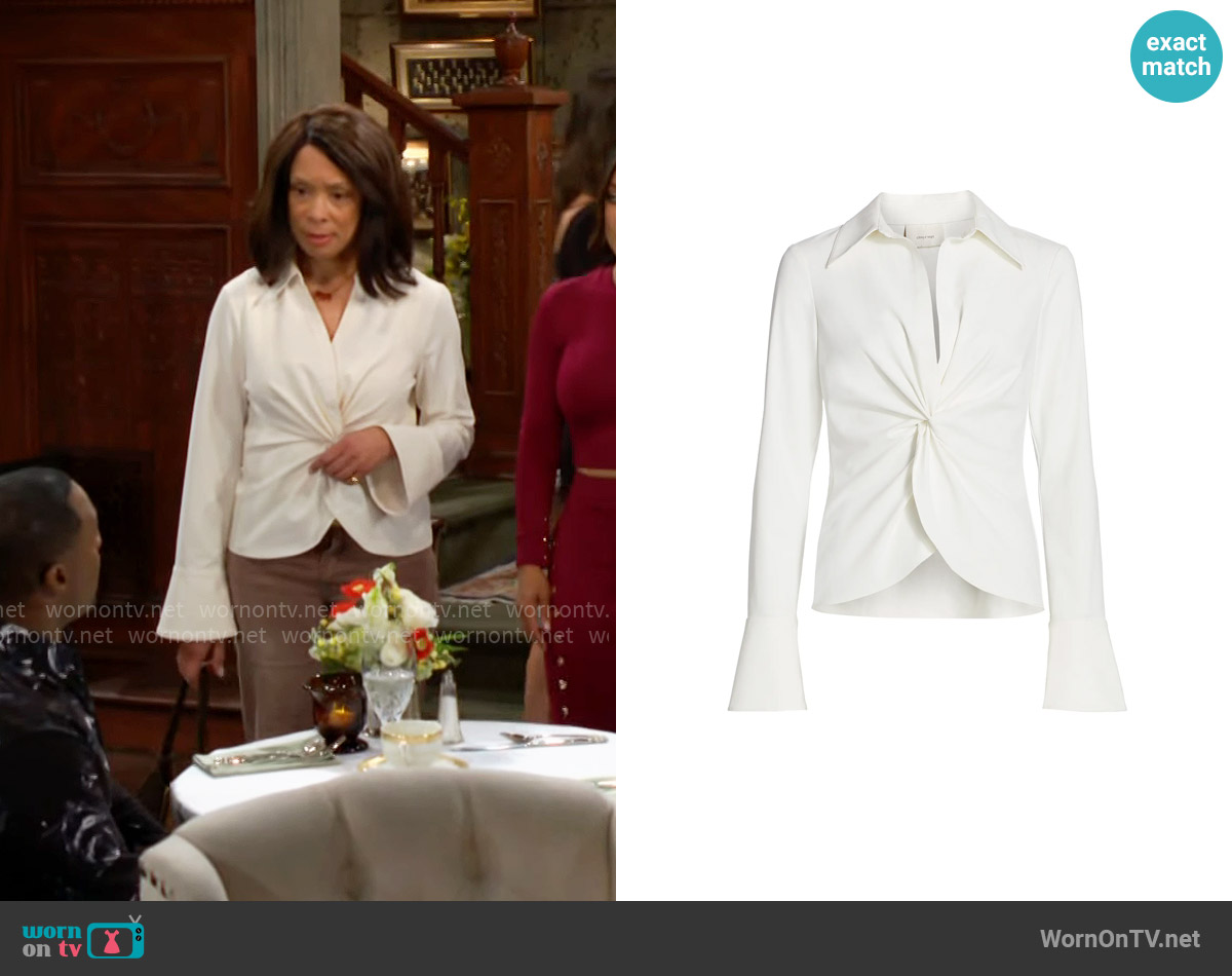 Cinq a Sept McKenna Top in Ivory worn by Amy Lewis (Valarie Pettiford) on The Young and the Restless