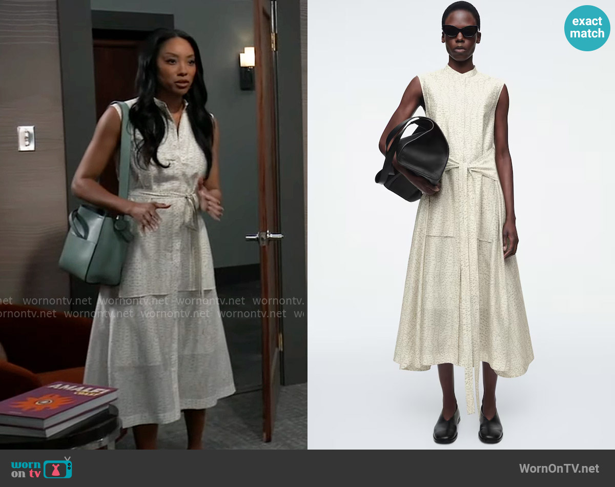 COS Printed Fluid Tie Waist Midi Dress worn by Jordan Ashford (Tanisha Mariko Harper) on General Hospital