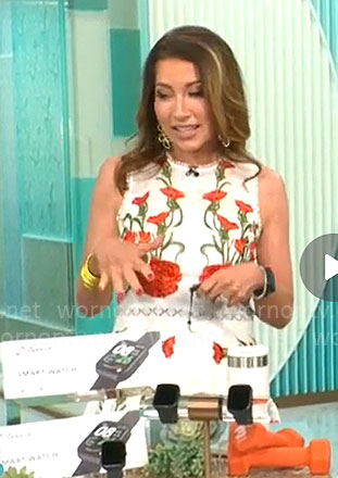 Courtney Cason’s white and red floral dress on CBS Mornings