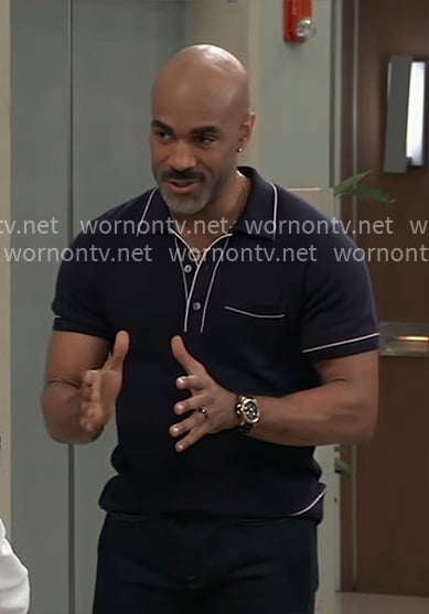Curtis’s navy polo shirt on General Hospital