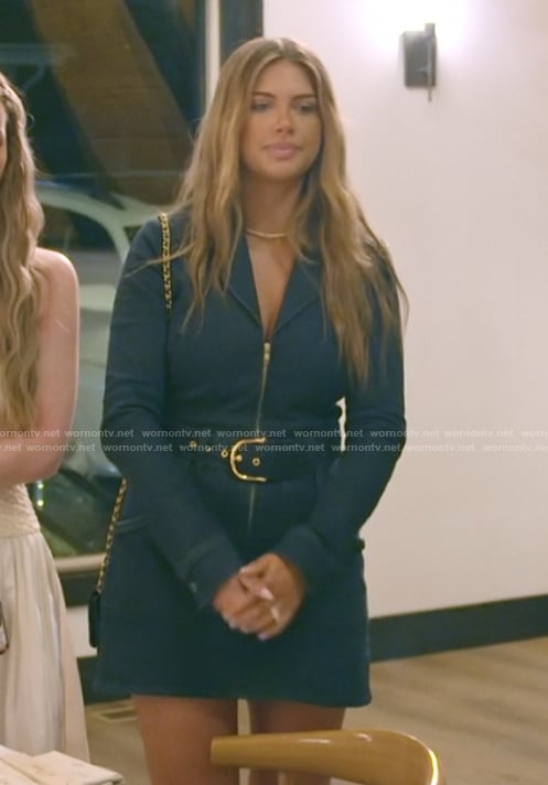 Demi’s denim belted dress on The Secret Lives of Mormon Wives