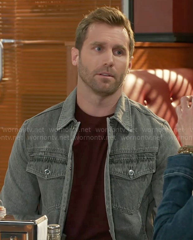Derek’s grey denim jacket on Beyond the Gates