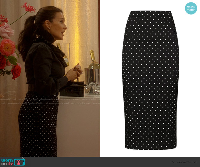 Dolce & Gabbana Polka-dot pencil skirt worn by Charlotte York (Kristin Davis) on And Just Like That