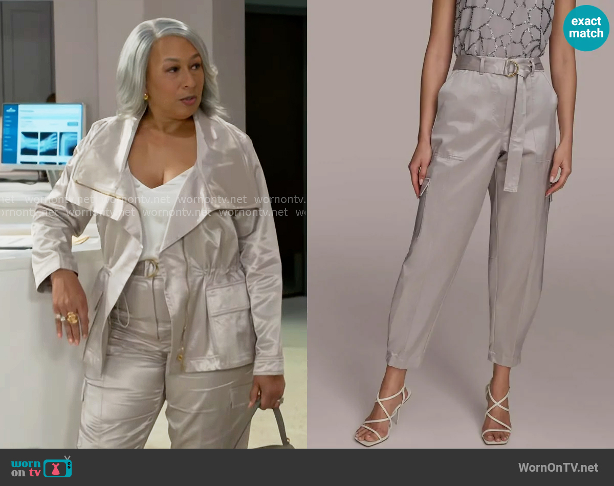 Donna Karan Satin Belted Cargo Pants worn by Anita Dupree (Tamara Tunie) on Beyond the Gates