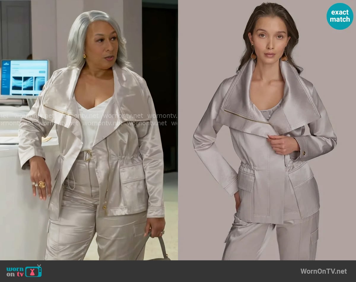 Donna Karan Zip Front Jacket with Pockets worn by Anita Dupree (Tamara Tunie) on Beyond the Gates