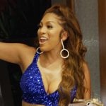 Drew’s blue sequin crop top and pants on The Real Housewives of Atlanta