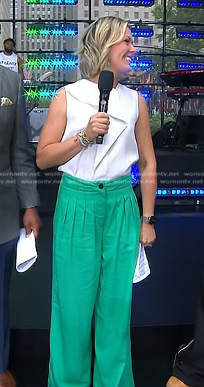 Dylan’s white top and green wide-leg pants on Today