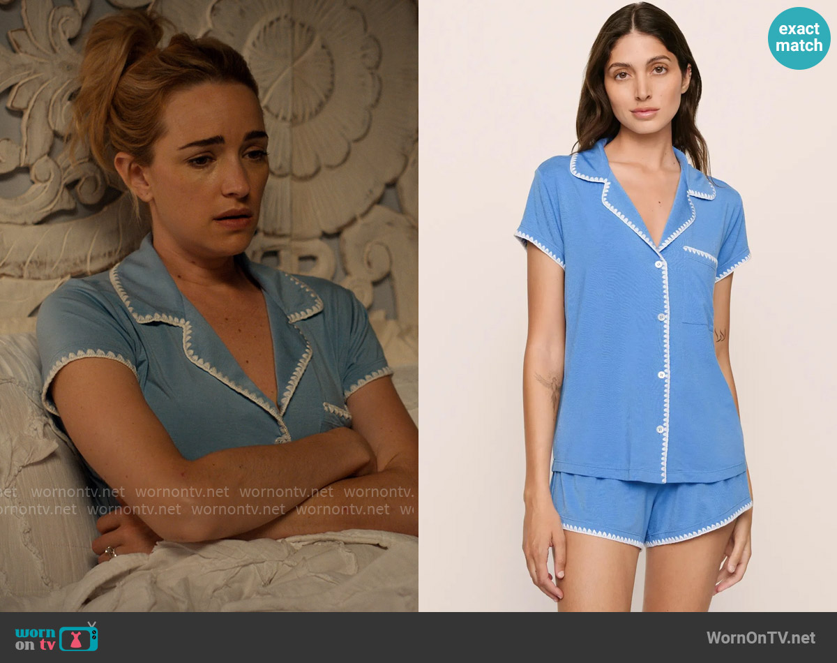 Eberjey Frida Shortie Pajamas in Cornflower Blue/White worn by Georgia Miller (Brianne Howey) on Ginny & Georgia