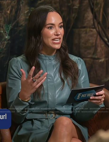 Emily Kurl’s blue leather mini dress on E! News