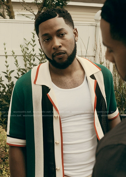 Emmett’s striped crochet knit shirt on The Chi