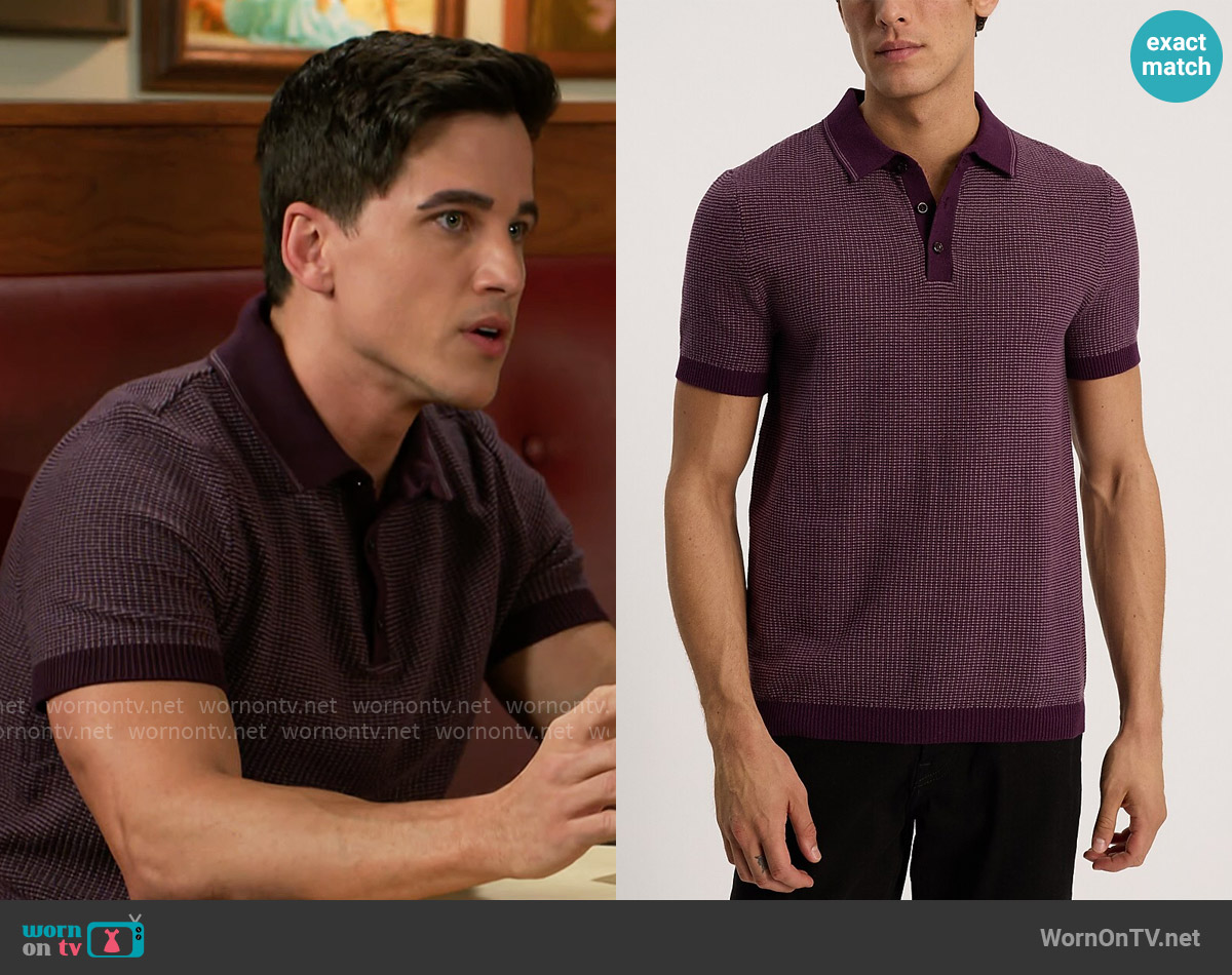 Express Textured Tipped Cotton Short Sleeve Sweater Polo worn by Bradley 'Smitty' Smith (Mike Manning) on Beyond the Gates