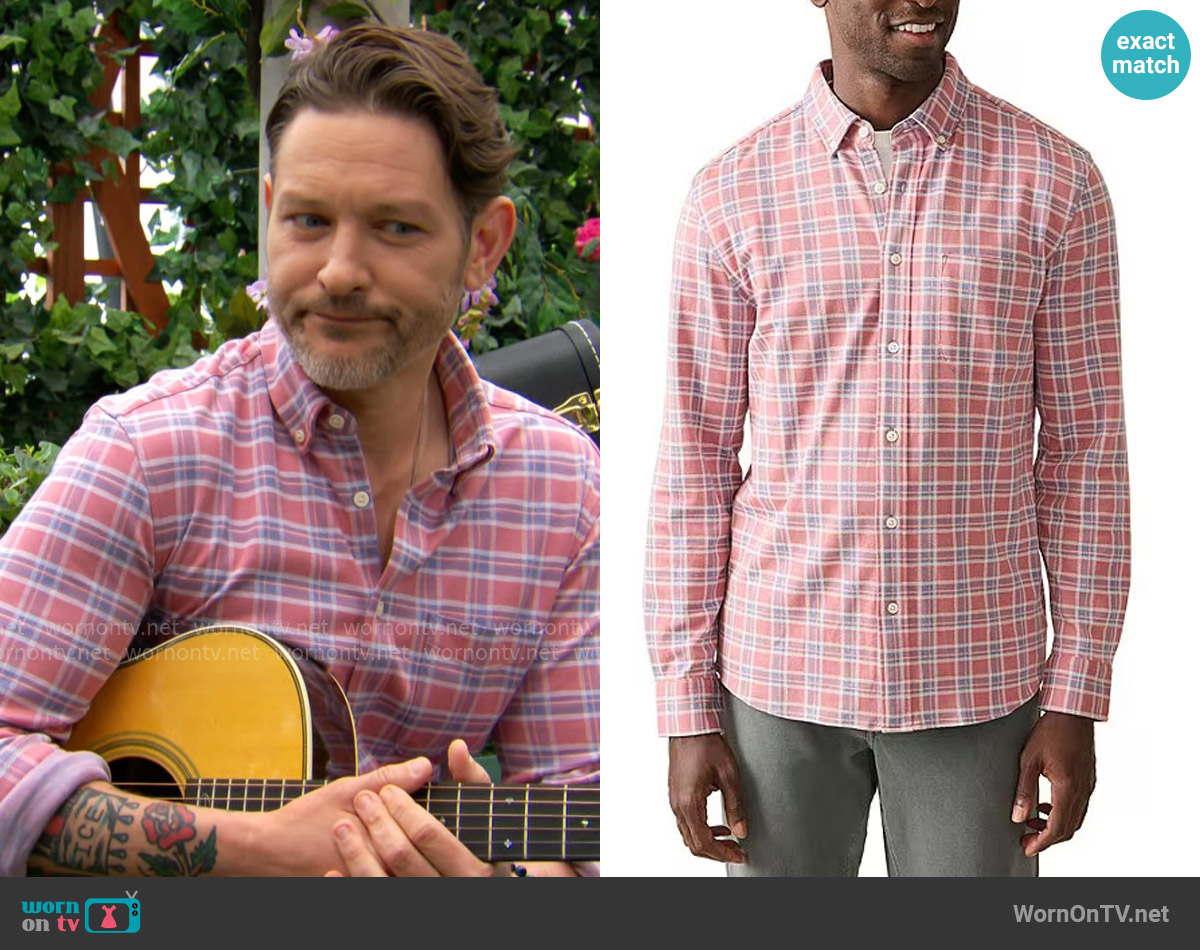 Faherty Coastline Knit Shirt in River Rose Plaid worn by Daniel Romalotti (Michael Graziadei) on The Young and the Restless