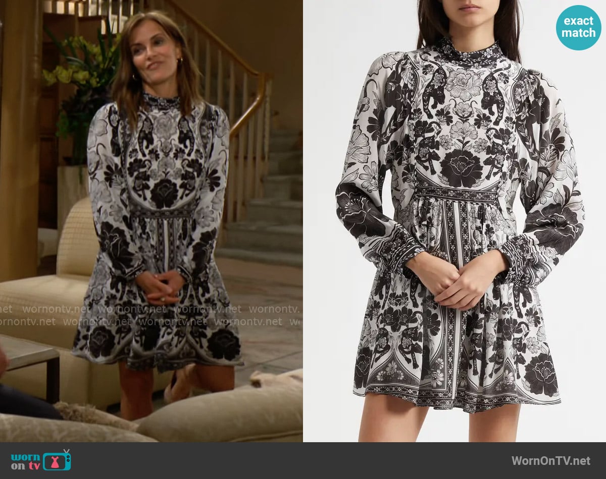 FARM Rio Flower Leopards Long Sleeve Dress worn by Taylor Hayes (Rebecca Budig) on The Bold and the Beautiful