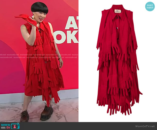 Fashion Brand Company Helping Hands Dress in Thick Linen worn by Atsuko Okatsuka on Today