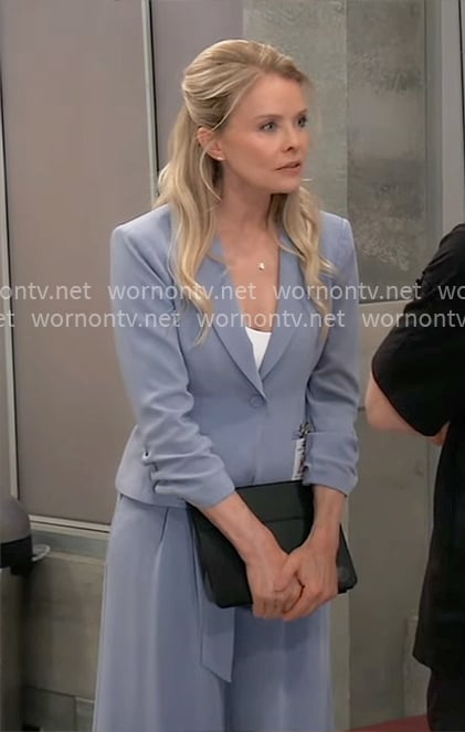 Felicia’s light blue blazer and pleated pants on General Hospital