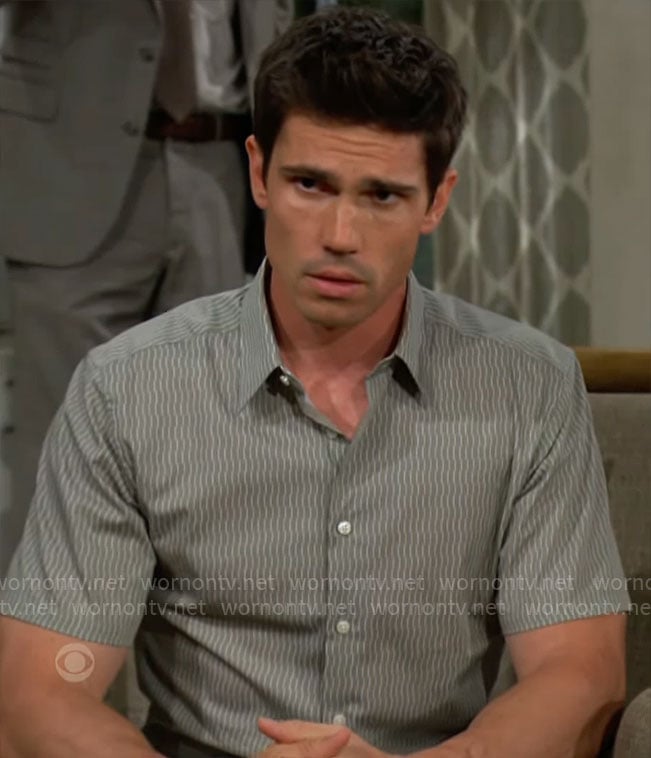 Finn’s sage green striped shirt on The Bold and the Beautiful