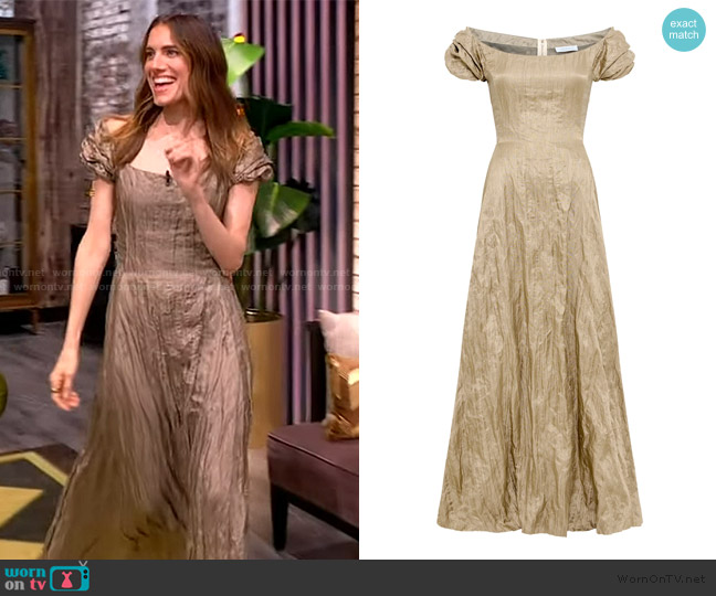 Gabriela Hearst Juniper Maxi Dress in Gunmetal Metallic Silk worn by Allison Williams on The View