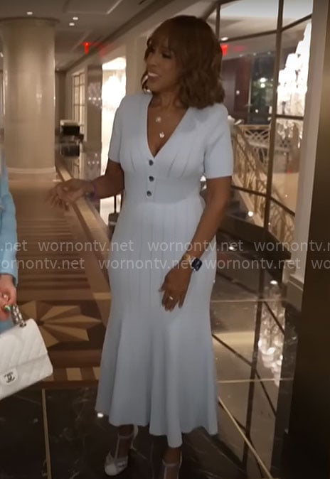 Gayle King’s light blue knit midi dress on CBS Mornings