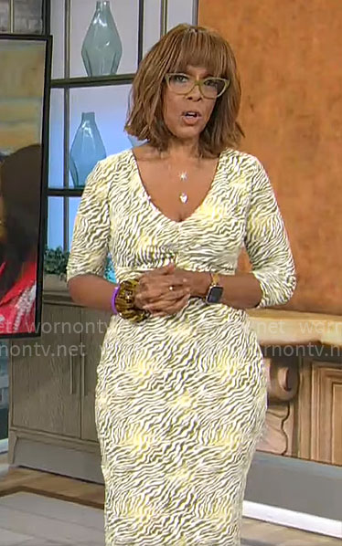 Gayle King’s yellow zebra print dress on CBS Mornings
