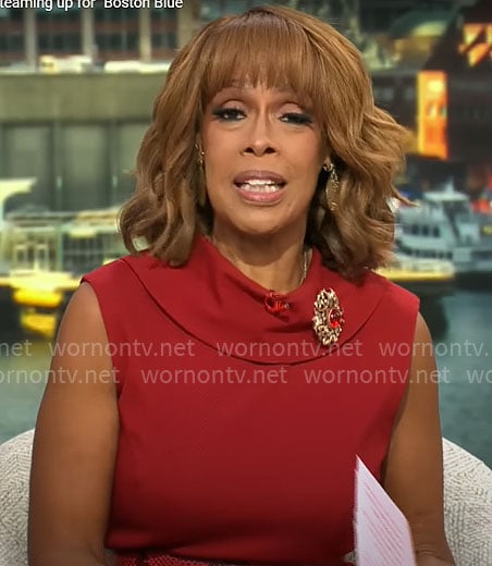 Gayle’s red high neck dress on CBS This Morning