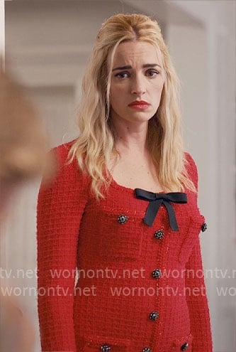 Georgia’s red tweed dress with bow on Ginny & Georgia