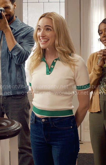Georgia’s white and green polo top on Ginny & Georgia