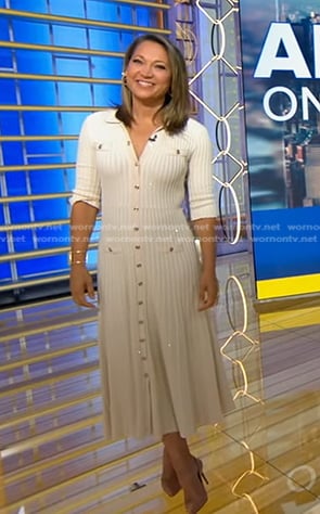 Ginger’s ivory ribbed button front dress on Good Morning America