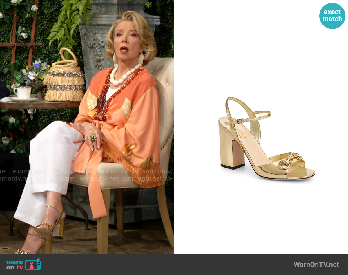 Gucci Horsebit Metallic Sandal worn by Nikki Reed Newman (Melody Thomas-Scott) on The Young and the Restless