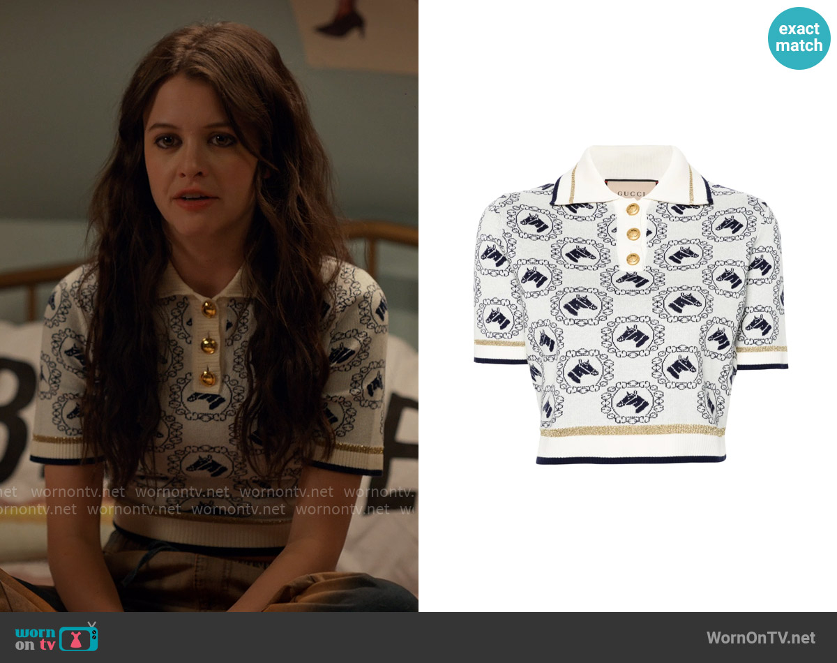 Gucci Equestrian-jacquard polo top worn by Maxine Baker (Sara Waisglass) on Ginny & Georgia