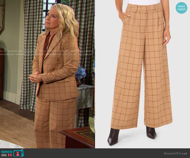 Halogen Windowpane Check Wide Leg Pants worn by Jennifer Horton (Melissa Reeves) on Days of our Lives
