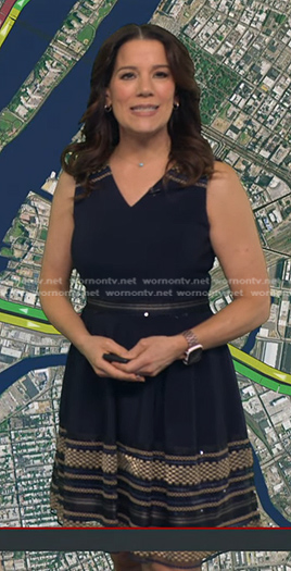 Heather’s navy embellished v-neck dress on Good Morning America